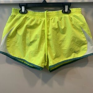 Nike Running Shorts Women's Neon Yellow Gray Lined Athletic Sz M